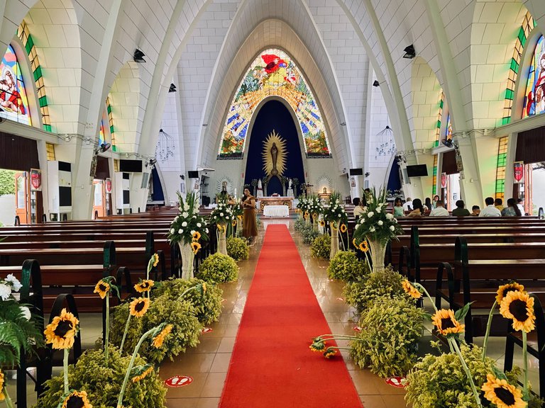 The aisle she walked on, inside the church