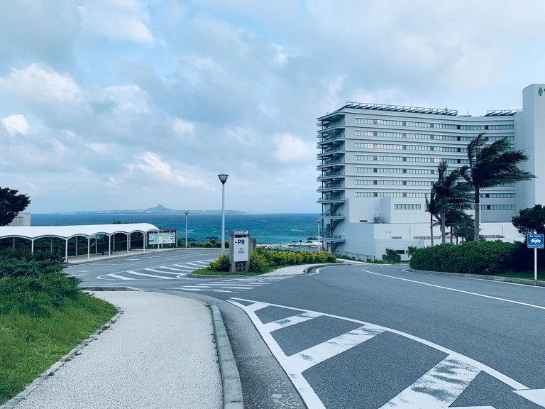 The hotel at a distance, still looking for a way to the beach