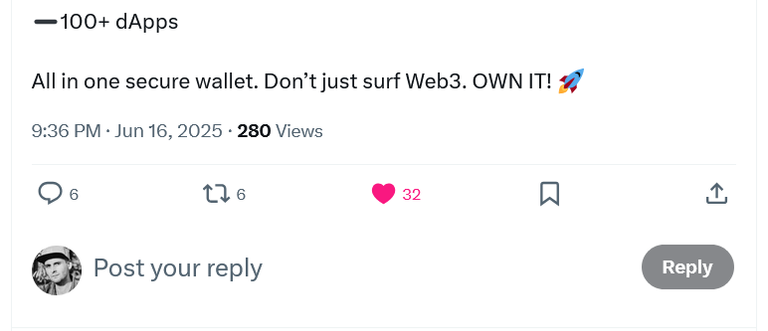 Screenshot 2025-06-17 at 17-47-29 Hive Keychain on X ➖No fees ➖3-second blockchain ➖100 dApps All in one secure wallet. Don’t just surf Web3. OWN IT! 🚀 _ X.png