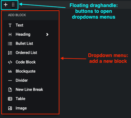 Block handler menu