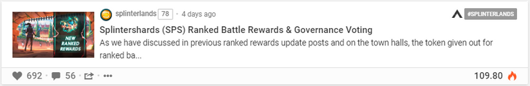 Splintershards (SPS) Ranked Battle Rewards & Governance Voting