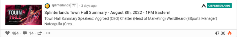 Splinterlands Town Hall Summary - August 8th, 2022 - 1PM Eastern!
