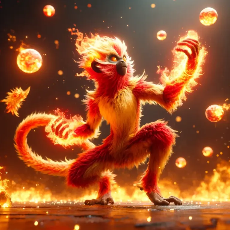 DALL·E 2024-12-17 15.24.24 - Create a 3D digital artwork of an original fire-themed monkey creature in an attacking pose, releasing a fiery power or energy blast. Flames should em.webp