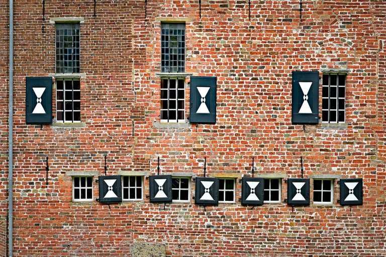 Windows with black blinds