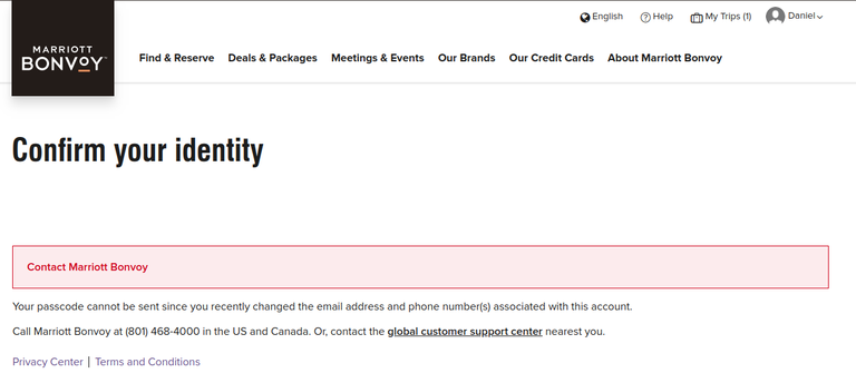 Marriott confirm your identity screenshot