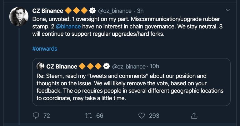 Binance retracting Steem Witness votes