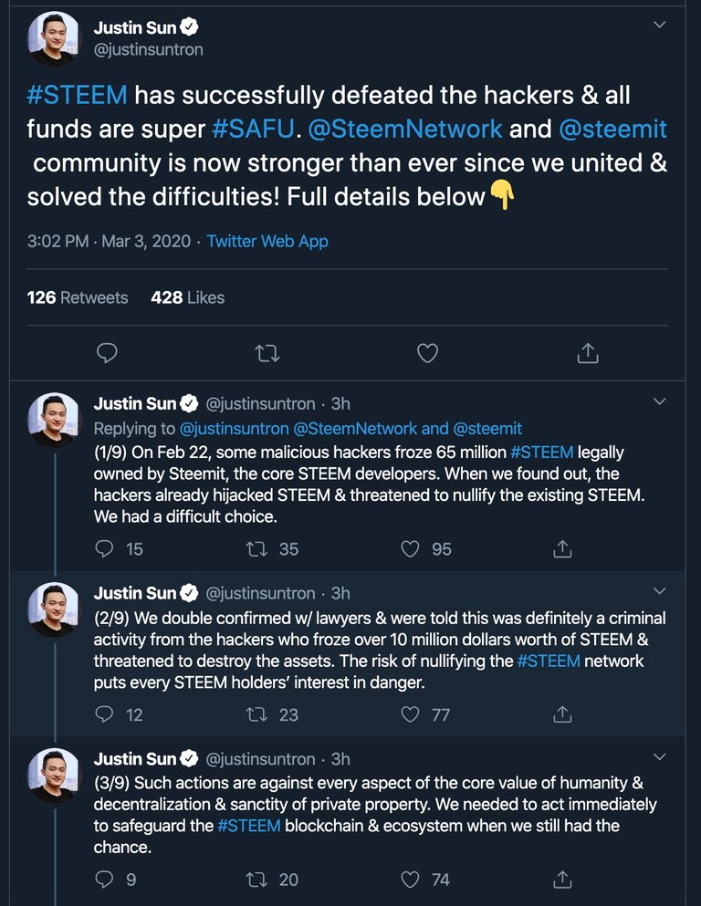 Justin Sun is calling SF222 supporting Steem Witnesses hackers