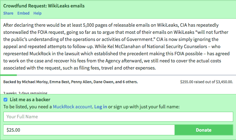 Help sue the CIA for the release of thousands of WikiLeaks related emails • MuckRock2.png