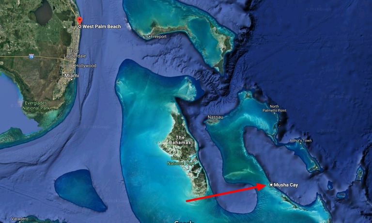 Musha Cay  The Bahamas to West Palm Beach  FL  USA   Google Maps.png