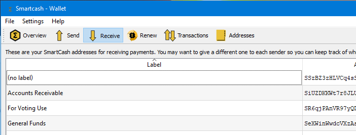 Receive tab smartcash