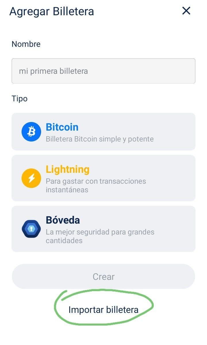 Captura de pantalla de Blue Wallet tomada por @ubikalo - 2022