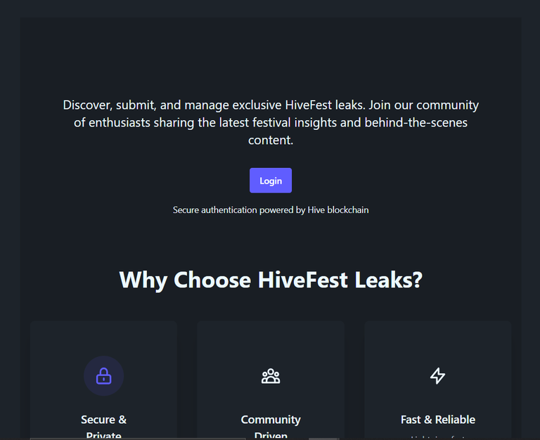 Another screenshot of a landing page we've designed for hivestleaks app