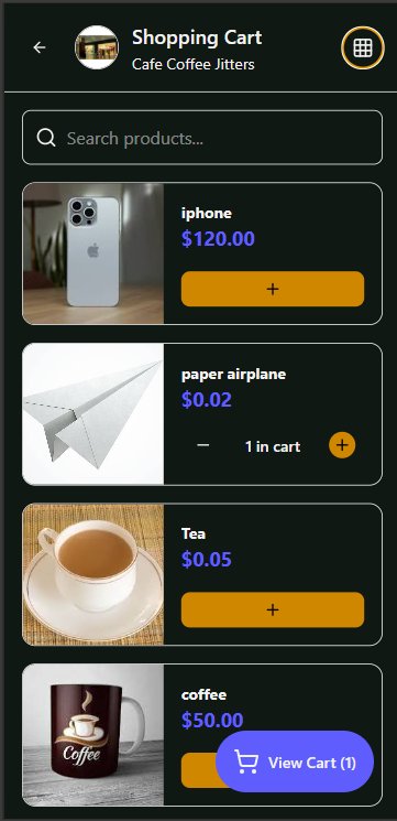 Shopping Cart / POS: Mobile View - List