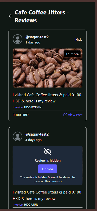 Hide Unhide Reviews