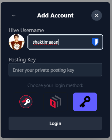 add account with posting key dark mode