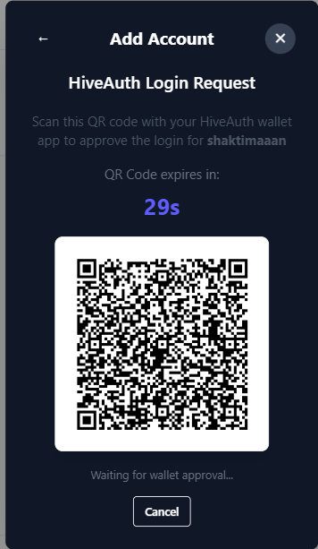 add account - hive auth - QR code - dark mode