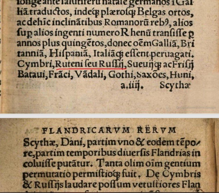 Screenshot aus Jacob Meyers Buch von 1531, "Flandricarvm rervm", tomi X, über die Skythen und die "Ruthenen oder Russen", die in Flandern (Belgien) lebten.