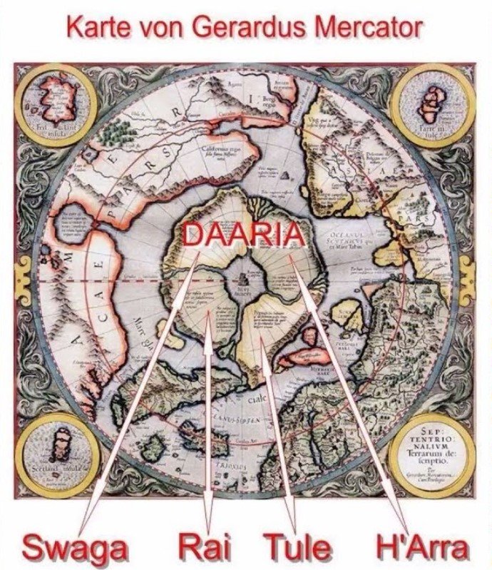 Daaria (Hyperborea) - alte Karte von Mercator - Ursprung der Menschheit