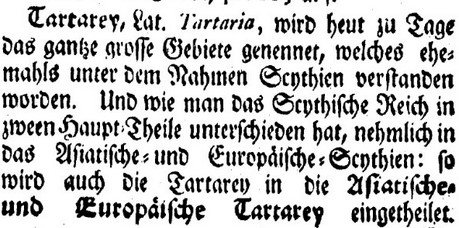 Beginn der Einträge zum Stichwort Tartarey im Zedler, dem grossen vollständigen Universal-Lexicon aller Wissenschaften und Künste, 1731 - 1754