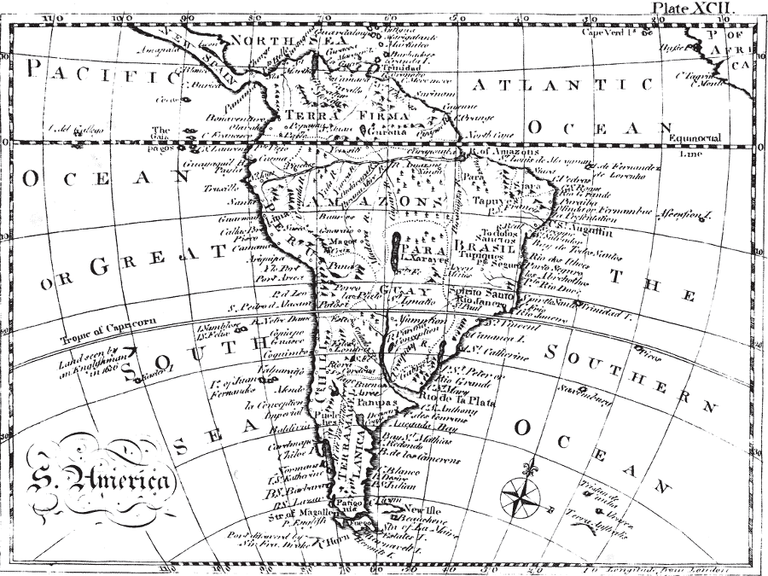 Karte von Südamerika aus der Encyclopaedia Britannica von 1771