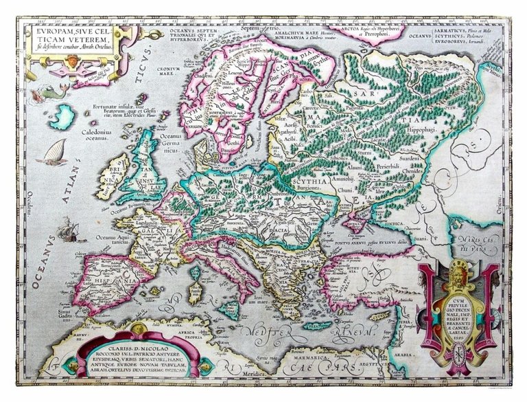 Antikes Europa, Karte von Abraham Ortelius, 1595