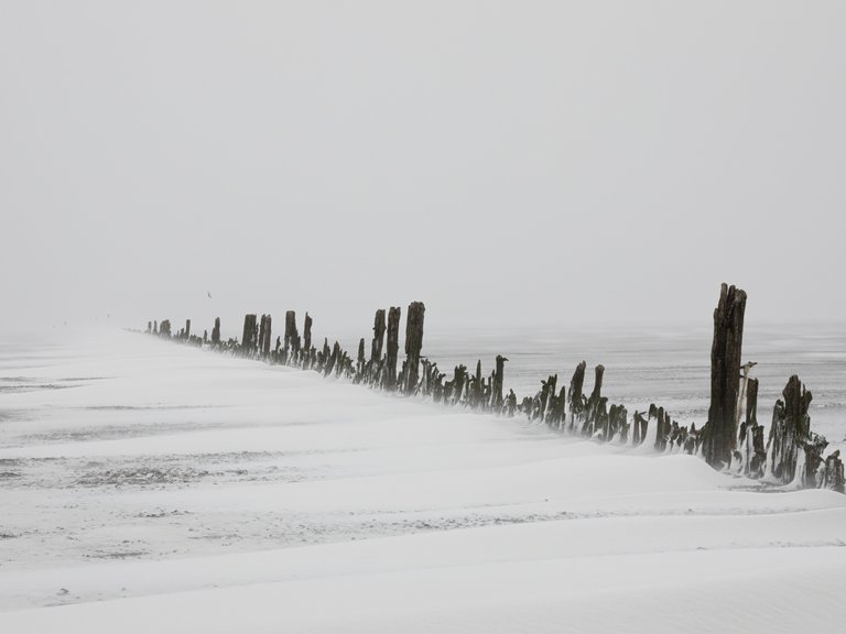 Rijsdam waddenzee in sneeuwstorm door landschapsfotograaf Harmen Piekema