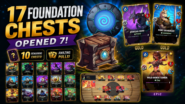 Splinterlands - Opening 7 Foundation Chests, Won 2 Gold and 1 Epic, and a Battle with camouflage modifier