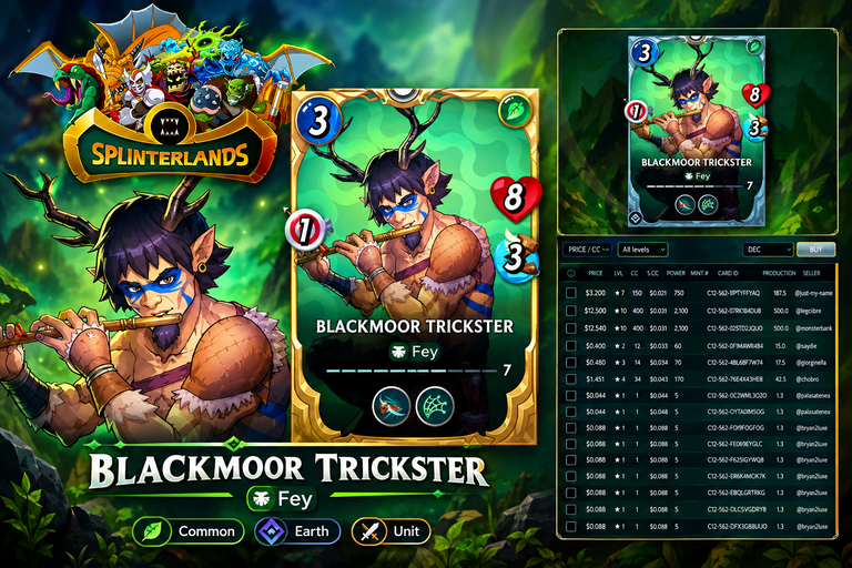 BLACKMOOR TRICKSTER || Common Earth Unit || Splinterlands Card.