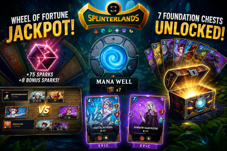 Splinterlands - Opening 7 Foundation Chests, Winning 2 Epic Cards, Maxing Out an Earth Summoner & Easy Battle Victory