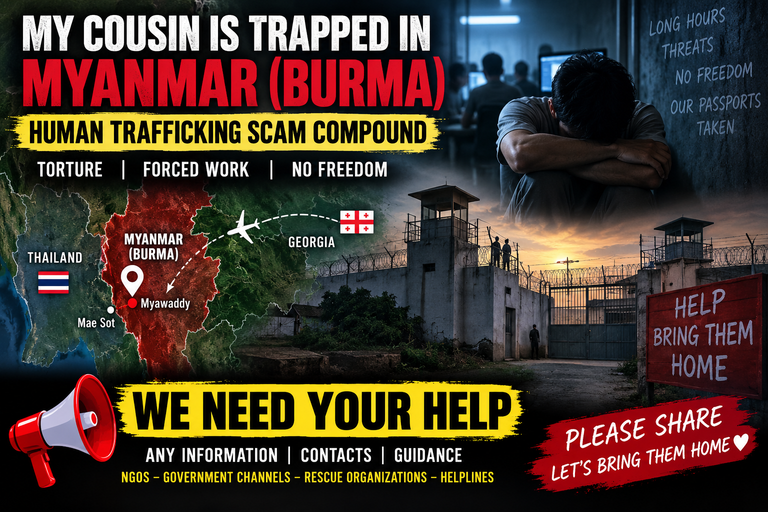 My Cousin Is Trapped in a Myanmar Scam Compound ā Urgent Help & Human Trafficking Contacts Neededā