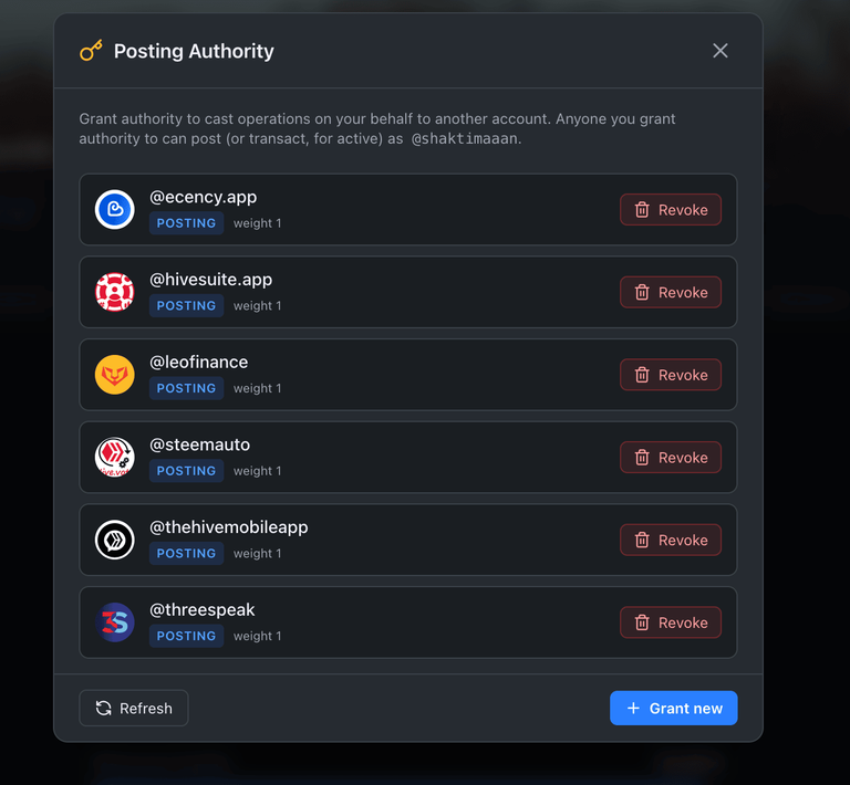 Authority Permissions Popup