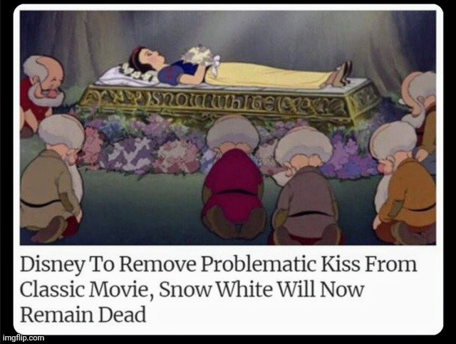 Disney to remove problematic kiss from classic movie, Snow White will now remain dead.