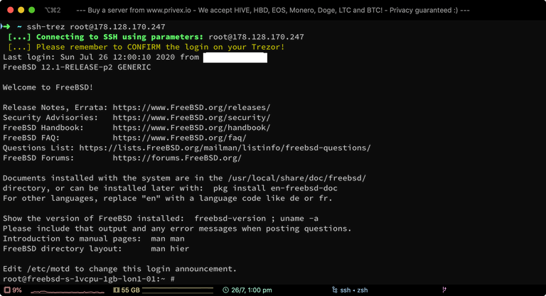 Screenshot of successful SSH connection