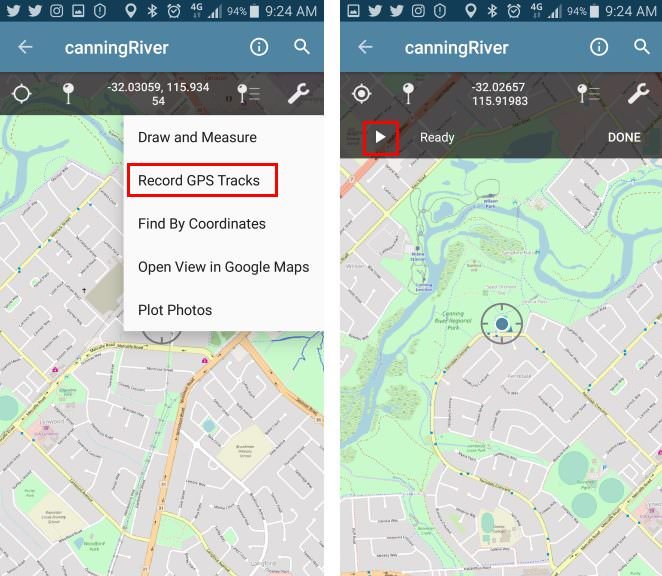 Canning River map in Avenza Maps app.