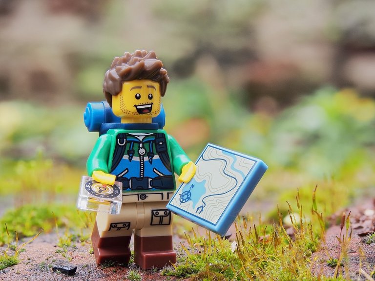 Lego man with map and compass