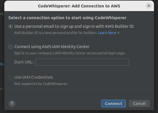 A screenshot of the authentication window allowing to log in with a Builder ID