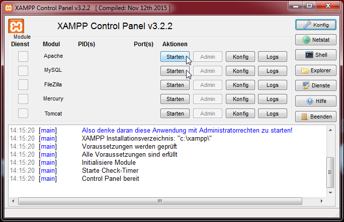 XAMPP Control Panel