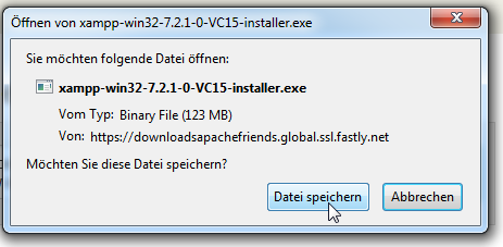 Speicherdialog von der Datei XAMPP