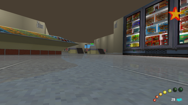 Supermarket 2 level, from "driver" perspective, points of sale in the distance