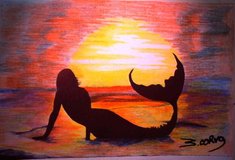 Drawing With Colors Mermaid In A Sunset Hive