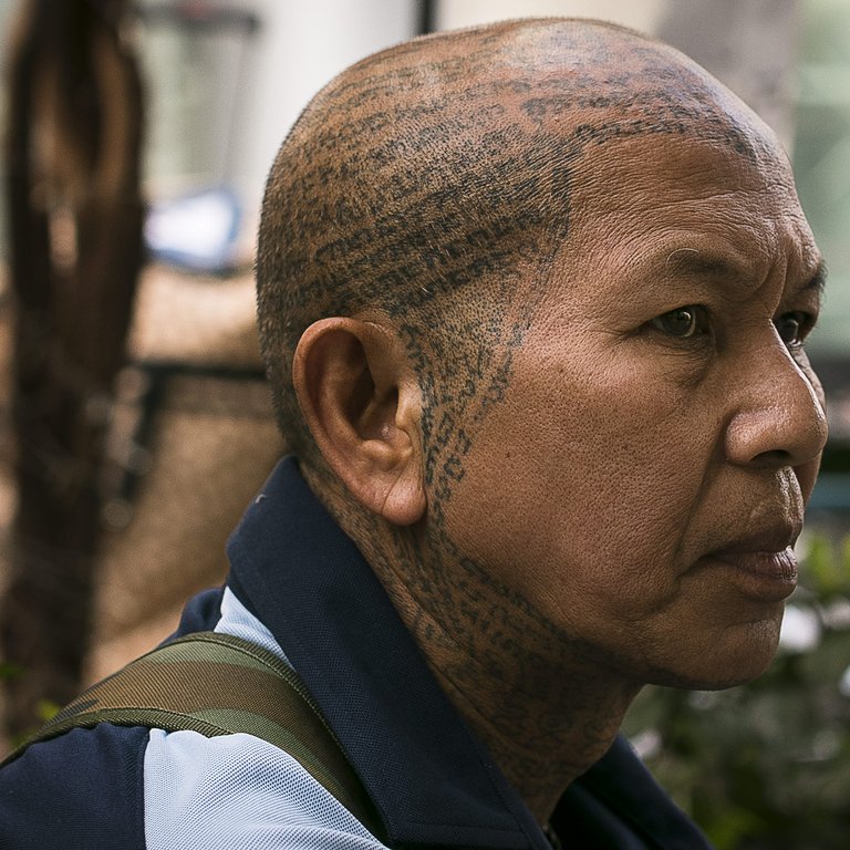 Monk with AMAZING head Tattoo Bangkok