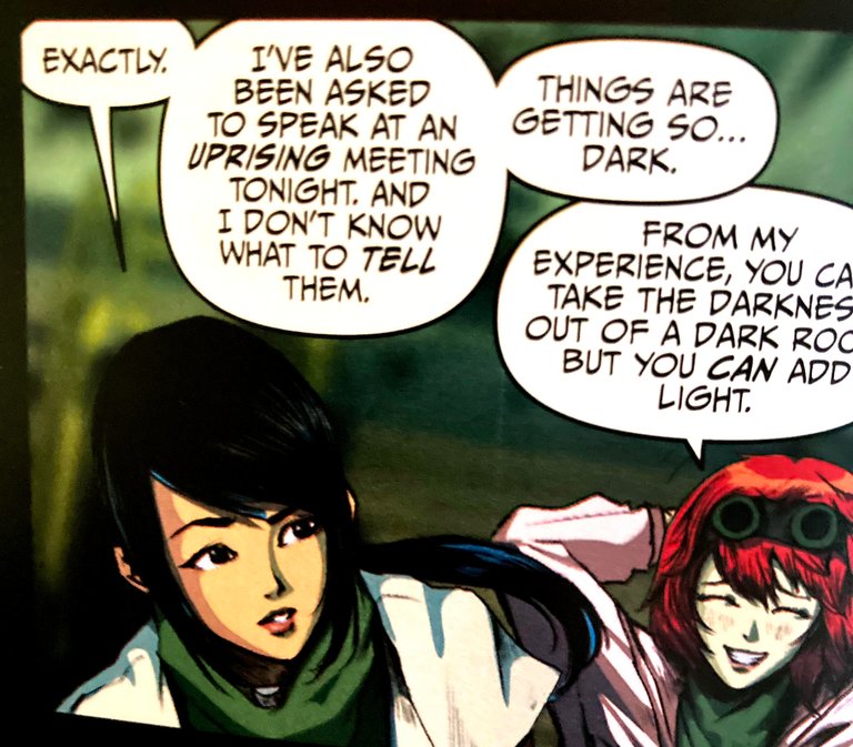 Photo of a panel early in the Artemis comic showing the character Cece