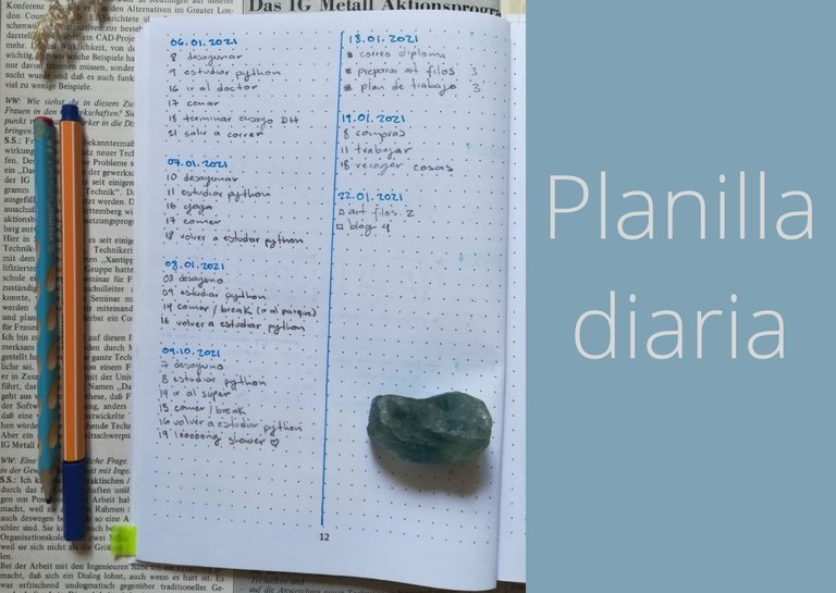 bullet journal planilla diaria