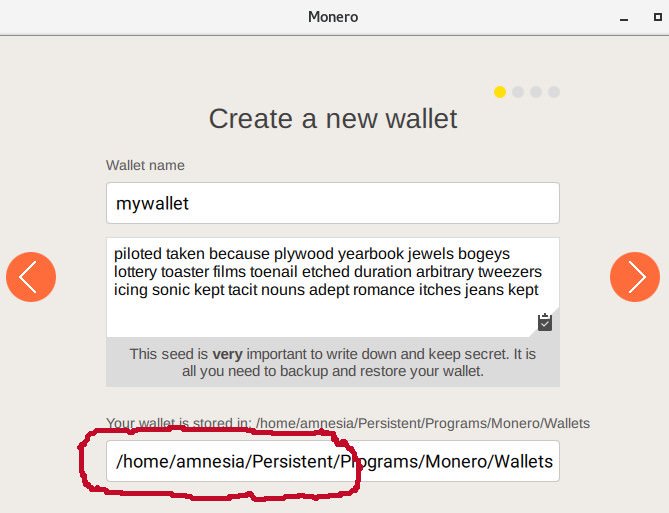 Custom Wallet Directory under /home/amnesia/Persistent/