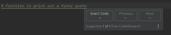 A comment in a code file saying Function to print out a funny quote