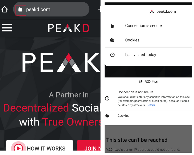 Left-Click that padlock symbol in red to check the site's security. Top-right shows it is secure while the Bottom-right is what shows if a site is not!