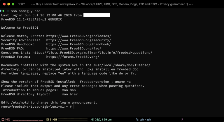 Screenshot of SSH using configured alias