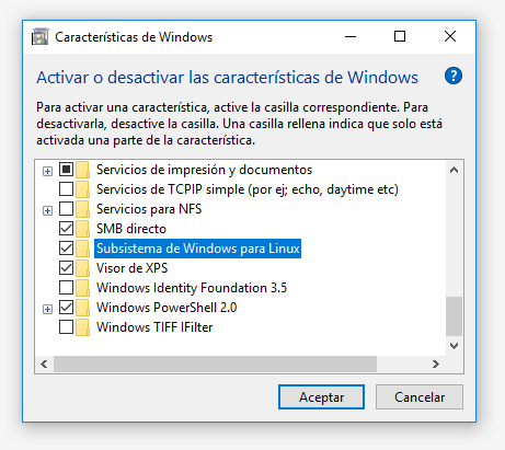 Habilitar Características de Windows