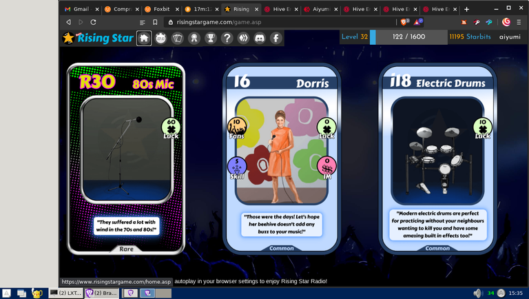 Screenshot showing the three cards from the first opened pack