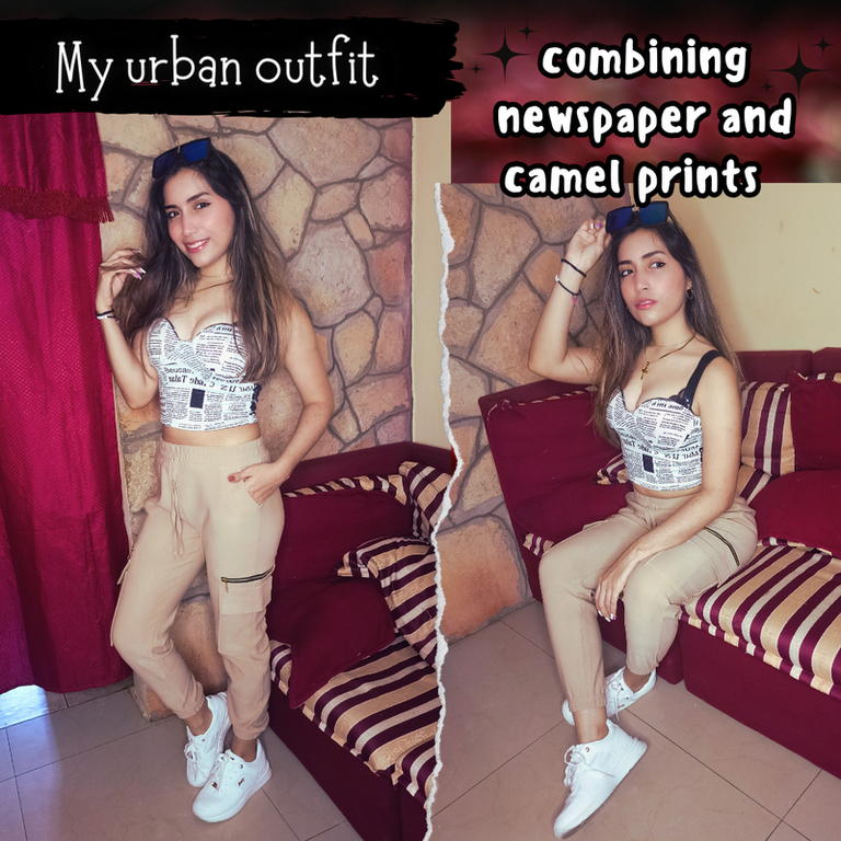 My urban outfit combining newspaper and camel prints 